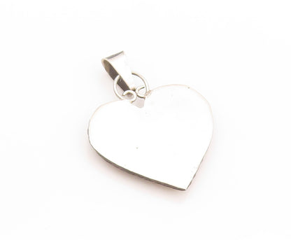 925 Sterling Silver Vintage Pendant Antique Etched Turquoise Heart  PT24210