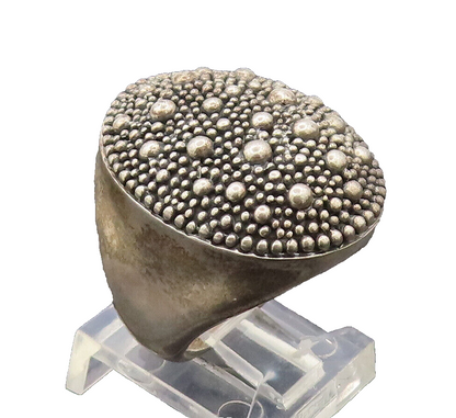 MICHAEL DAWKINS 925 Silver  Vintage Broad Solid Beaded Round Ring Sz 6 RG27515