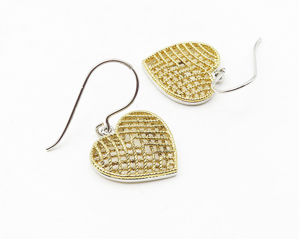 925 Sterling Silver  Shiny Two Tone Love Heart Twist Drop Earrings  EG5594