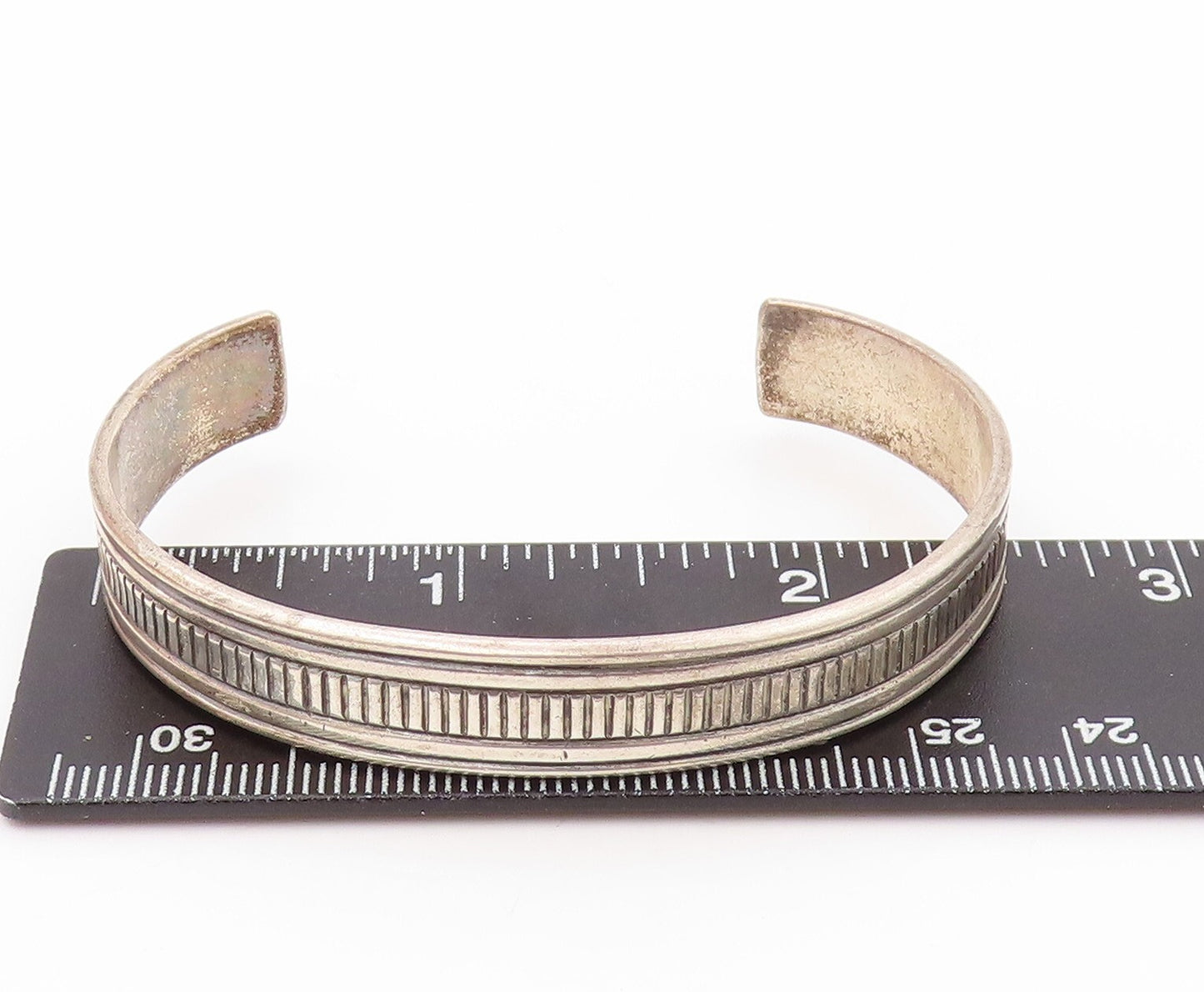 925 Sterling Silver Vintage Bracelet ARVISO Designer Solid Grooved Cuff  BT11061