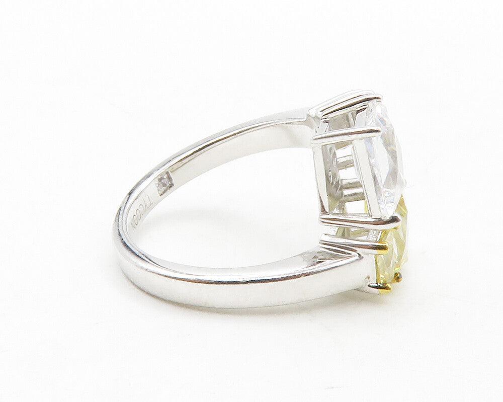 925 Sterling Silver  Yellow & White Cubic Zirconia Bypass Ring Sz 5  RG13341
