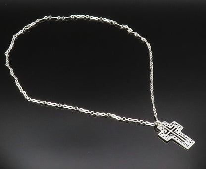925 Silver  Vintage Open Religious Cross With Rolo Chain Necklace  NE3886