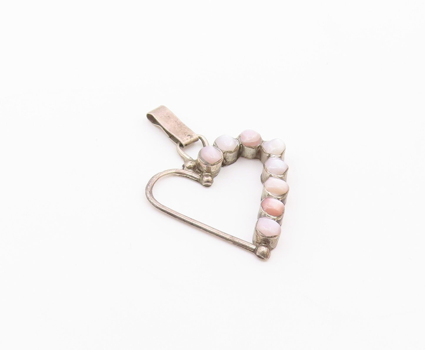 925 Sterling Silver  Vintage Mother Of Pearl Open Love Heart Pendant  PT17574