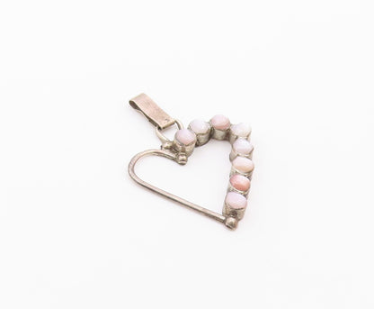 925 Sterling Silver  Vintage Mother Of Pearl Open Love Heart Pendant  PT17574