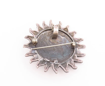 925 Sterling Silver Vintage Brooch Pin Solid Swirly Carved Sleeping Sun  BP10767