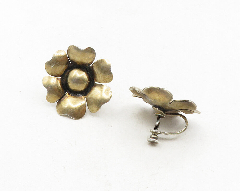 925 Sterling Silver  Vintage Flower Motif Non Pierce Screw Earrings   EG5208
