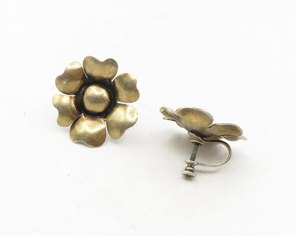 925 Sterling Silver  Vintage Flower Motif Non Pierce Screw Earrings   EG5208