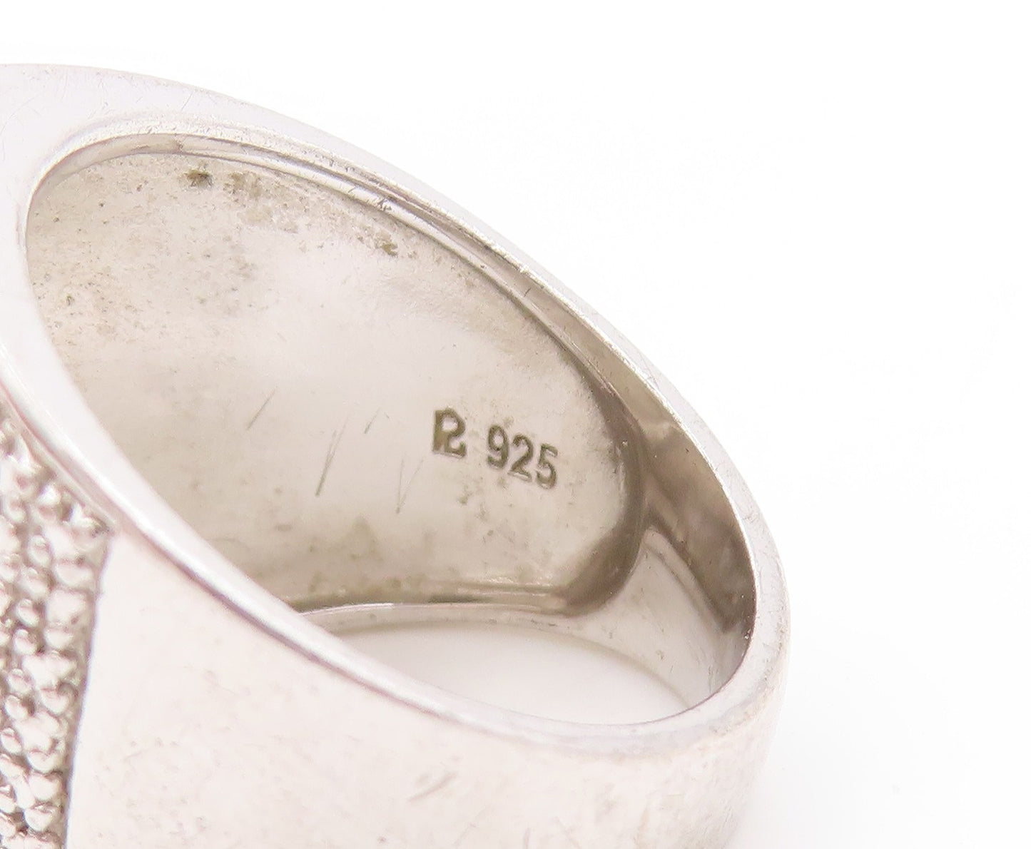 925 Sterling Silver Vintage Ring Sparkling Geometric Signet Band  Sz 7  RG33677
