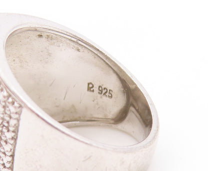 925 Sterling Silver Vintage Ring Sparkling Geometric Signet Band  Sz 7  RG33677