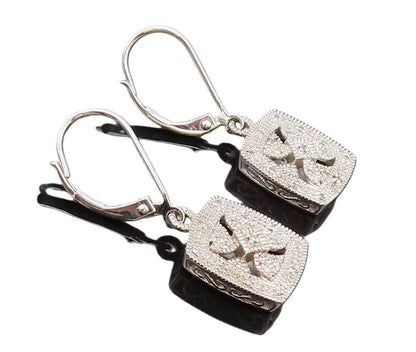 925 Silver  Vintage Square Cutout Petals Diamonds Dangling Earrings  EG12521