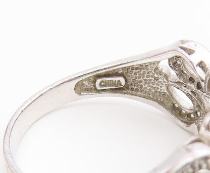 925 Sterling Silver Vintage Ring Elegant CZ Floral Openwork Band  Sz 11  RG36894