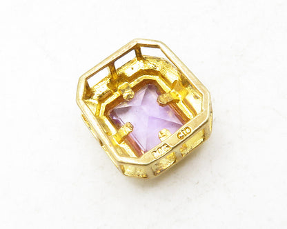 925 Sterling Silver  Amethyst Shiny Gold Plated Slide Pendant  PT10136