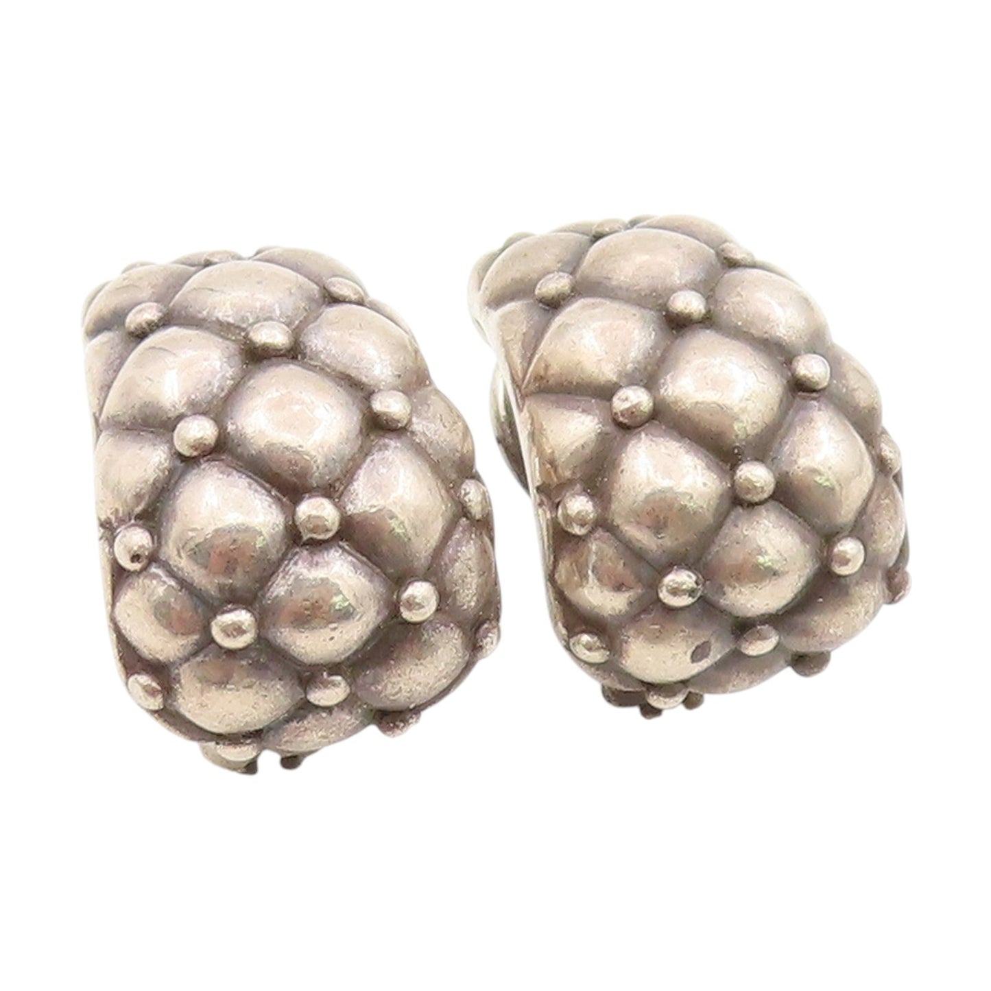 925 Sterling Silver Vintage Earrings CHARLES KRYPELL Quilted Dome Clips  EG13789