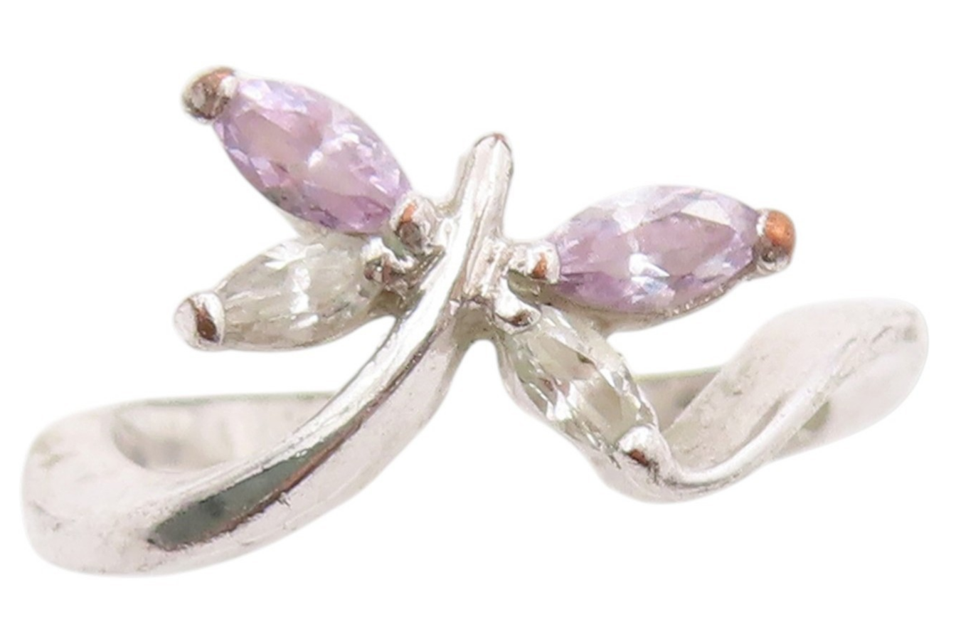 925 Sterling Silver Vintage Ring Marquise Amethyst CZ Butterfly  Sz 5.5  RG33386