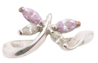 925 Sterling Silver Vintage Ring Marquise Amethyst CZ Butterfly  Sz 5.5  RG33386