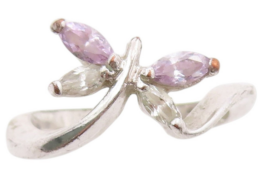925 Sterling Silver Vintage Ring Marquise Amethyst CZ Butterfly  Sz 5.5  RG33386