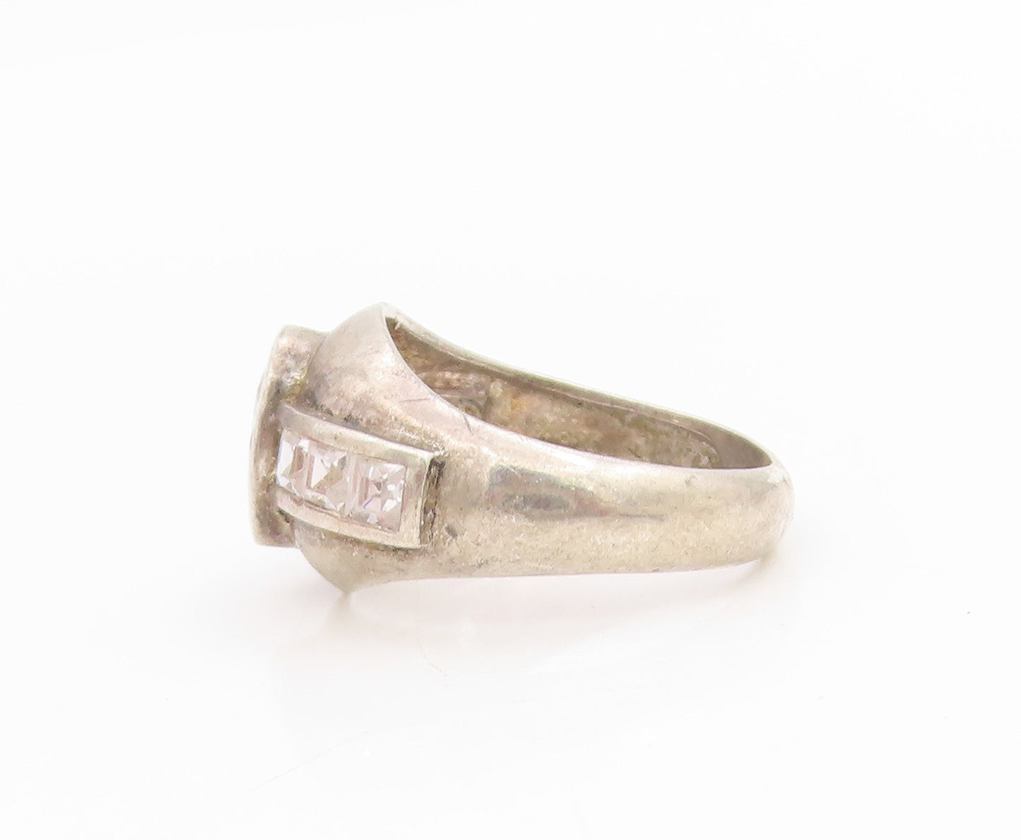 925 Sterling Silver Vintage Ring Oval & Baguette Cut CZ Band  Sz 7  RG34365