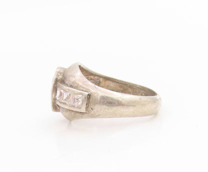 925 Sterling Silver Vintage Ring Oval & Baguette Cut CZ Band  Sz 7  RG34365