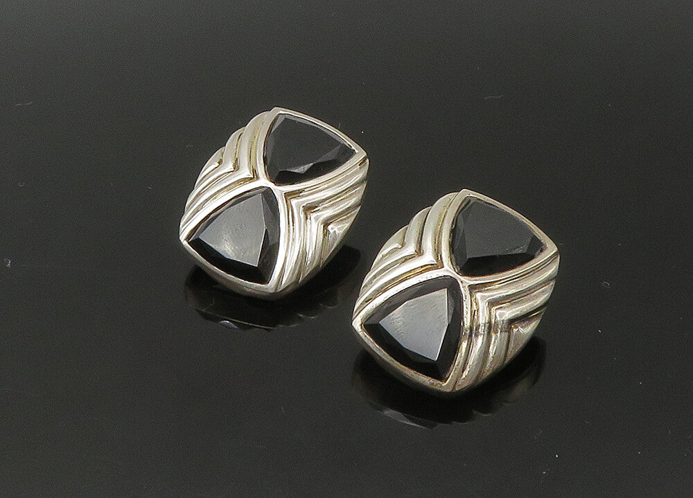 925 Sterling Silver   Vintage Black Onyx Non Pierce Drop Earrings  EG10986