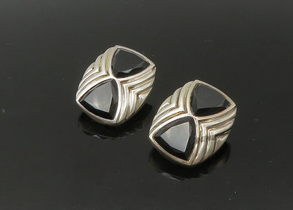 925 Sterling Silver   Vintage Black Onyx Non Pierce Drop Earrings  EG10986