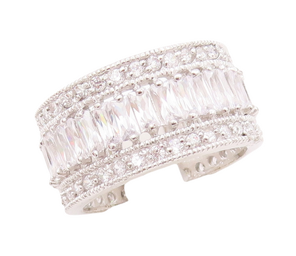 925 Sterling Silver Vintage Ring Designer Rectangle & Round CZ Band Sz 9 RG30217