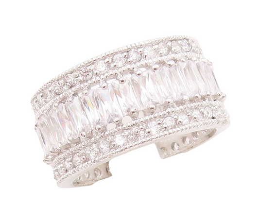 925 Sterling Silver Vintage Ring Designer Rectangle & Round CZ Band Sz 9 RG30217