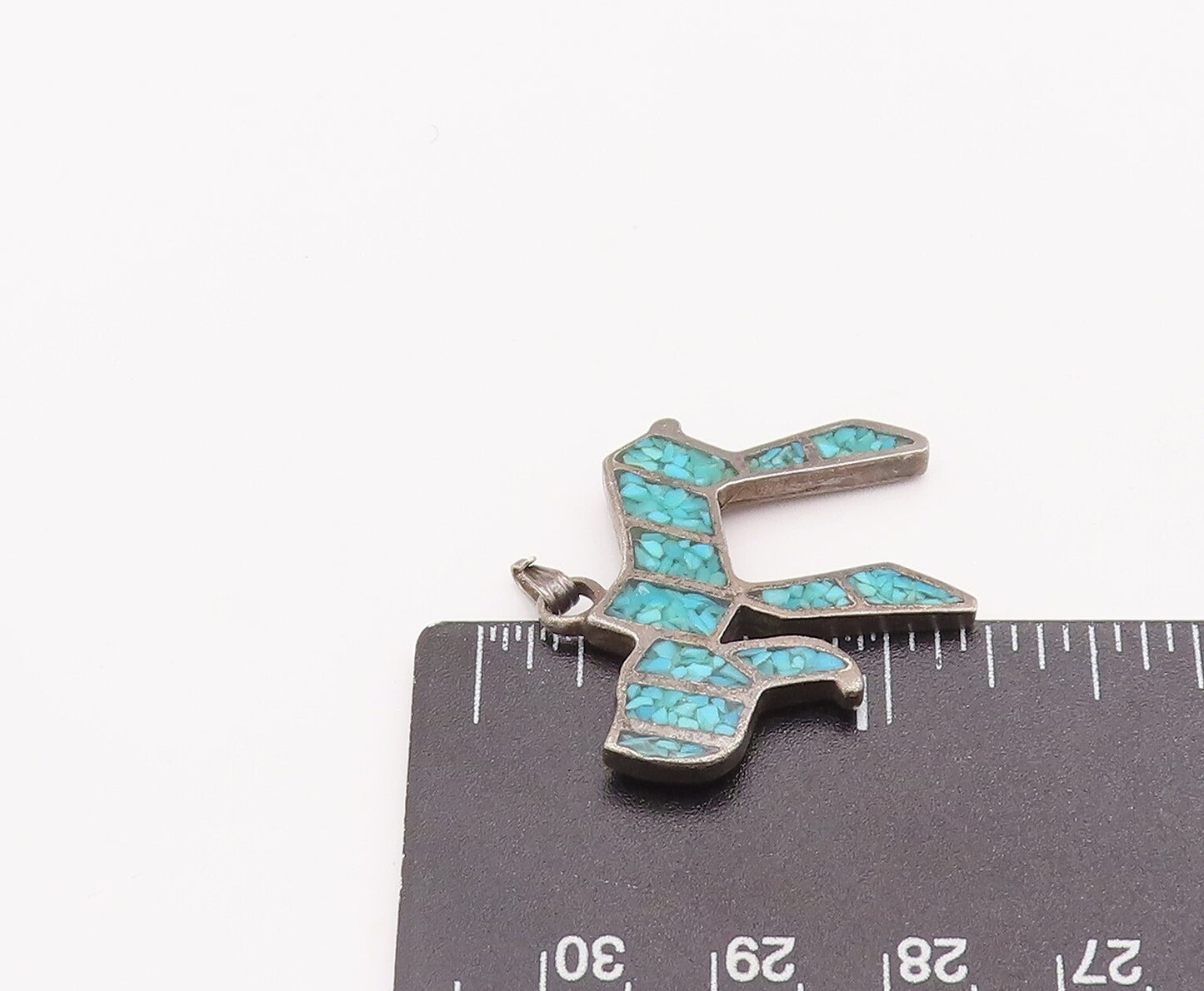 925 Sterling Silver Vintage Pendant Southwestern Crushed Turquoise Chai PT22939