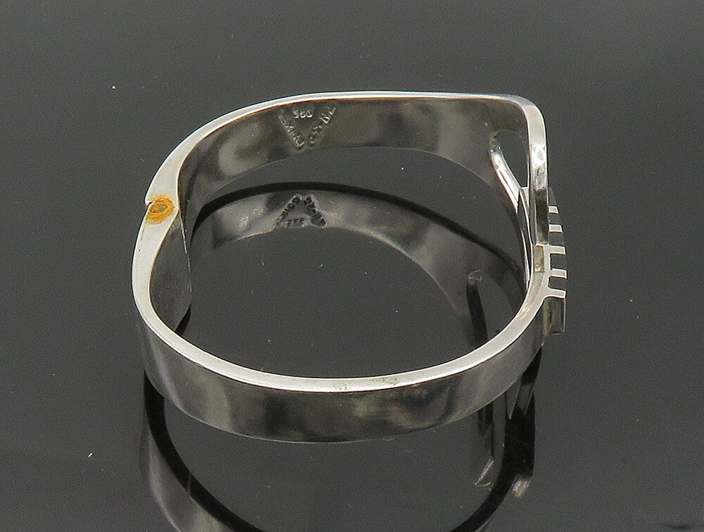 MEXICO 925 Sterling Silver  Vintage Black Onyx Striped Bangle Bracelet  BT1381