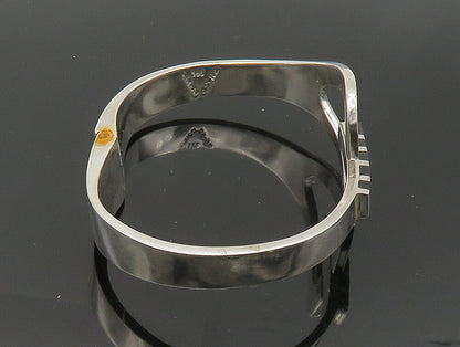 MEXICO 925 Sterling Silver  Vintage Black Onyx Striped Bangle Bracelet  BT1381
