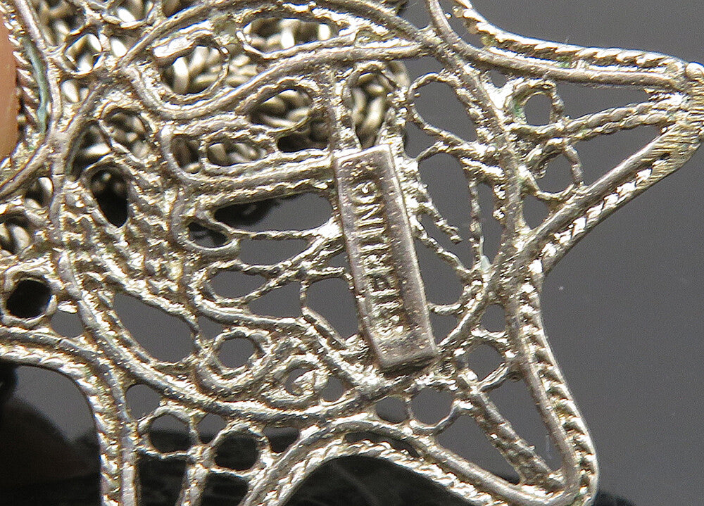 ISRAEL 925 Sterling Silver Vintage Antique Filigree Zion Chain Necklace NE3368