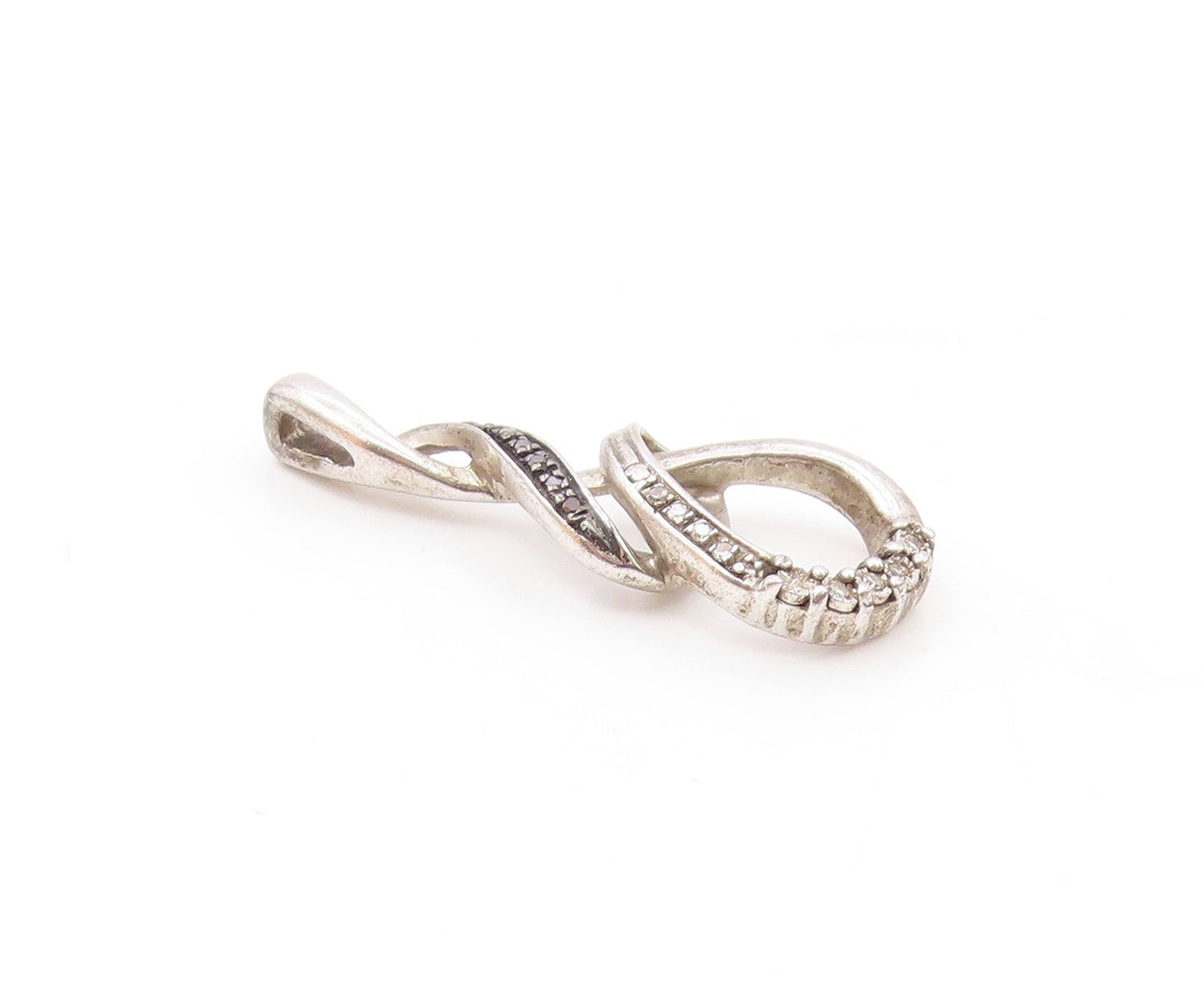 925 Sterling Silver  Vintage Genuine Diamonds Swirl Loop Pendant  PT15549