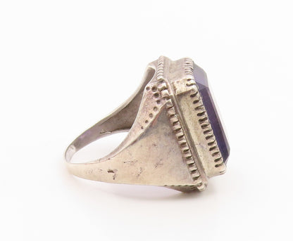 925 Sterling Silver Vintage Ring Chunky Amethyst Statement Band  Sz 11  RG35881