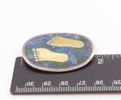 925 Sterling Silver Vintage Brooch MEXICO Malachite Inlay Foot Print  BP12014