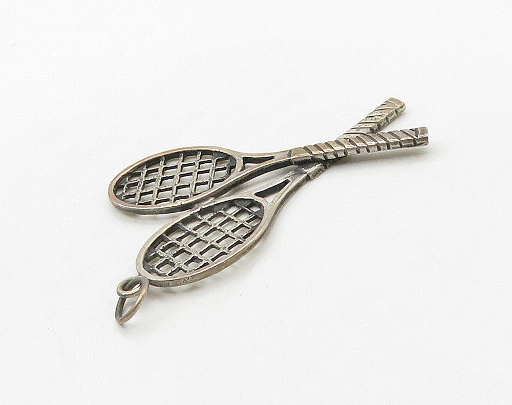AVEDON 925 Sterling Silver  Vintage Dark Tone Tennis Rackets Pendant  PT12692