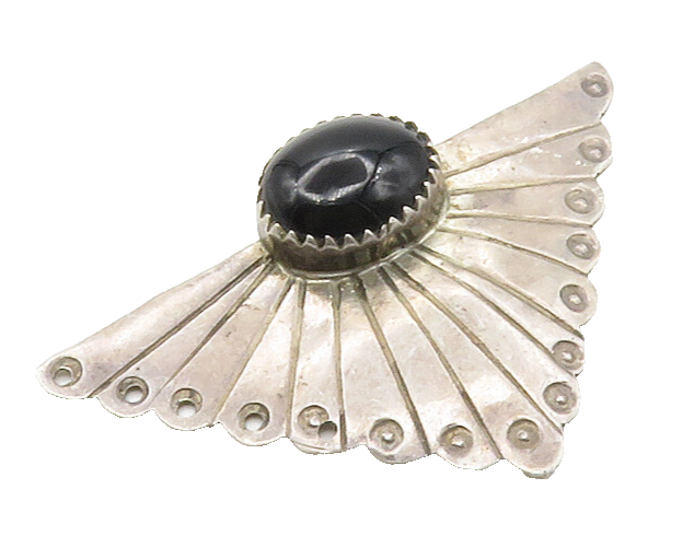 SOUTHWESTERN 925 Sterling Silver Vintage Cabochon Black Onyx Pendant PT13669