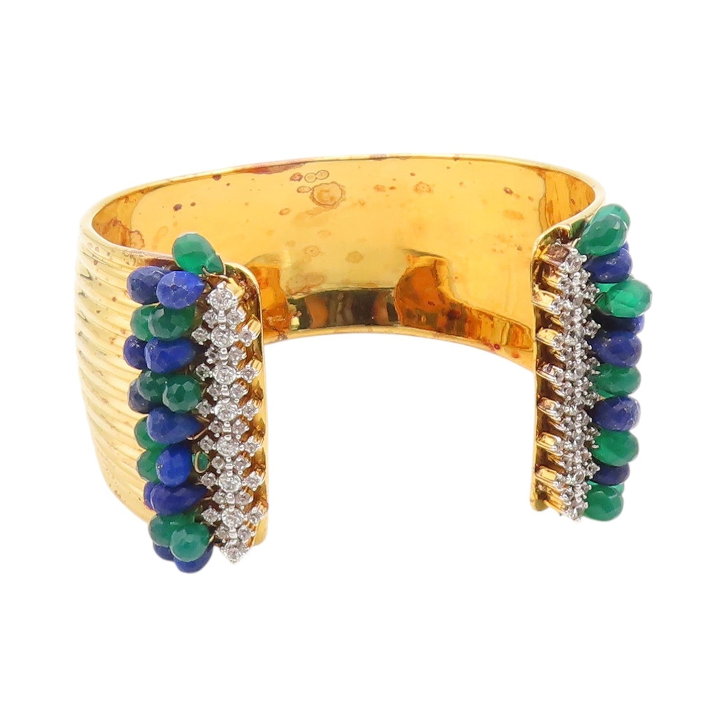925 Sterling Silver Vintage Bracelet Gold Plated Sapphire Emerald Topaz  BT11344
