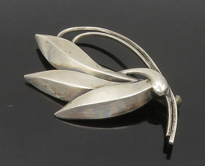 DESIGNER 925 Sterling Silver  Vintage Shiny Modernist Floral Brooch Pin BP6203