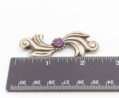 925 Sterling Silver  Vintage Cabochon Amethyst Swirl Bow Brooch Pin  BP8127