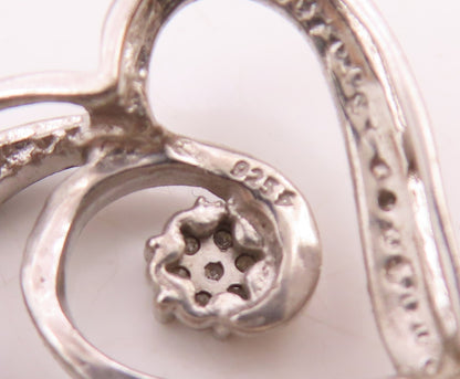 925 Sterling Silver Vintage Genuine Diamonds Two Tone Heart Pendant PT17762