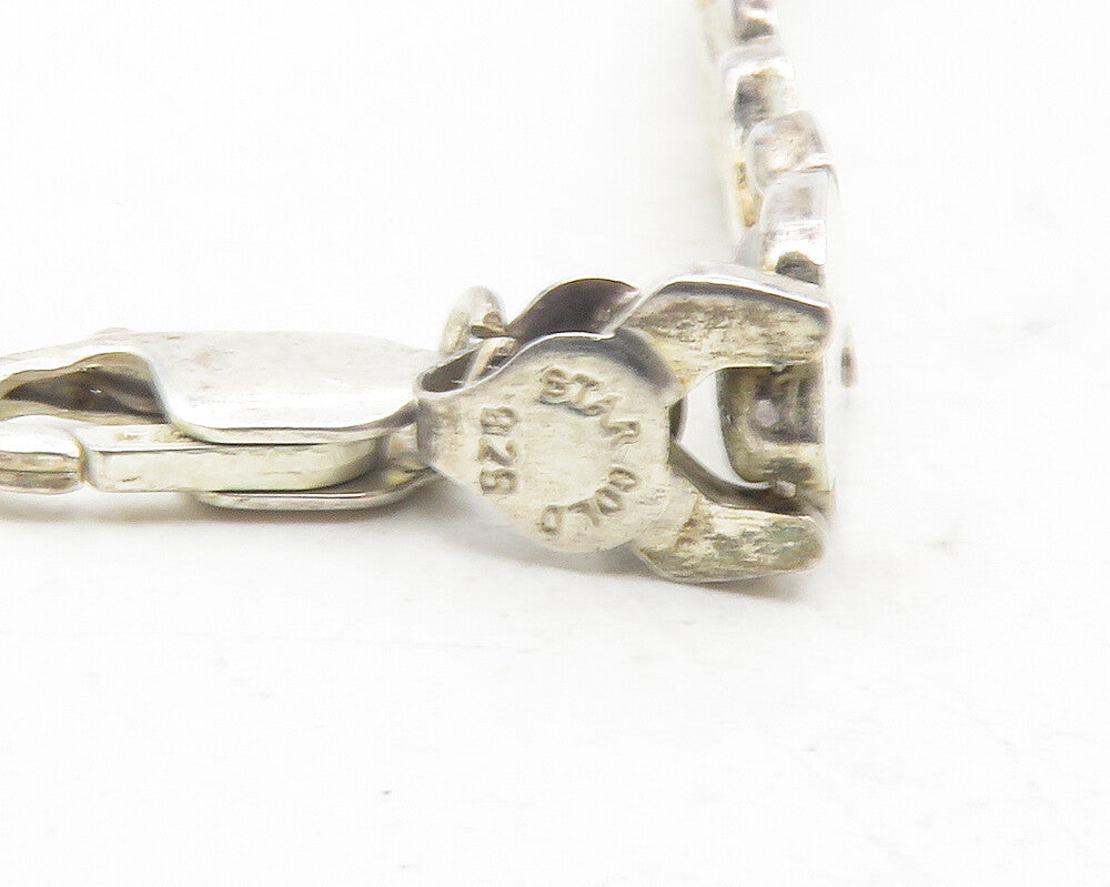 925 Sterling Silver  Vintage Dark Tone X Hinge Link Chain Bracelet  BT4729