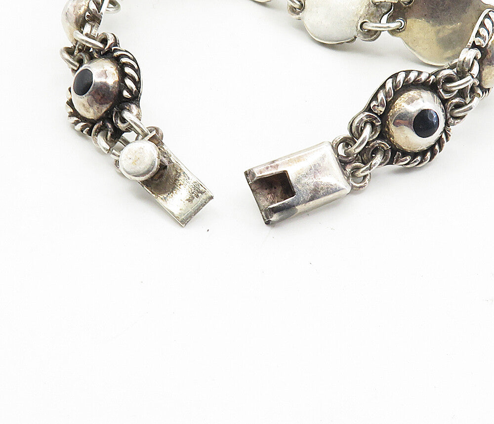 MEXICO 925 Silver  Vintage Turquoise Onyx & Jasper Chain Bracelet  BT3954