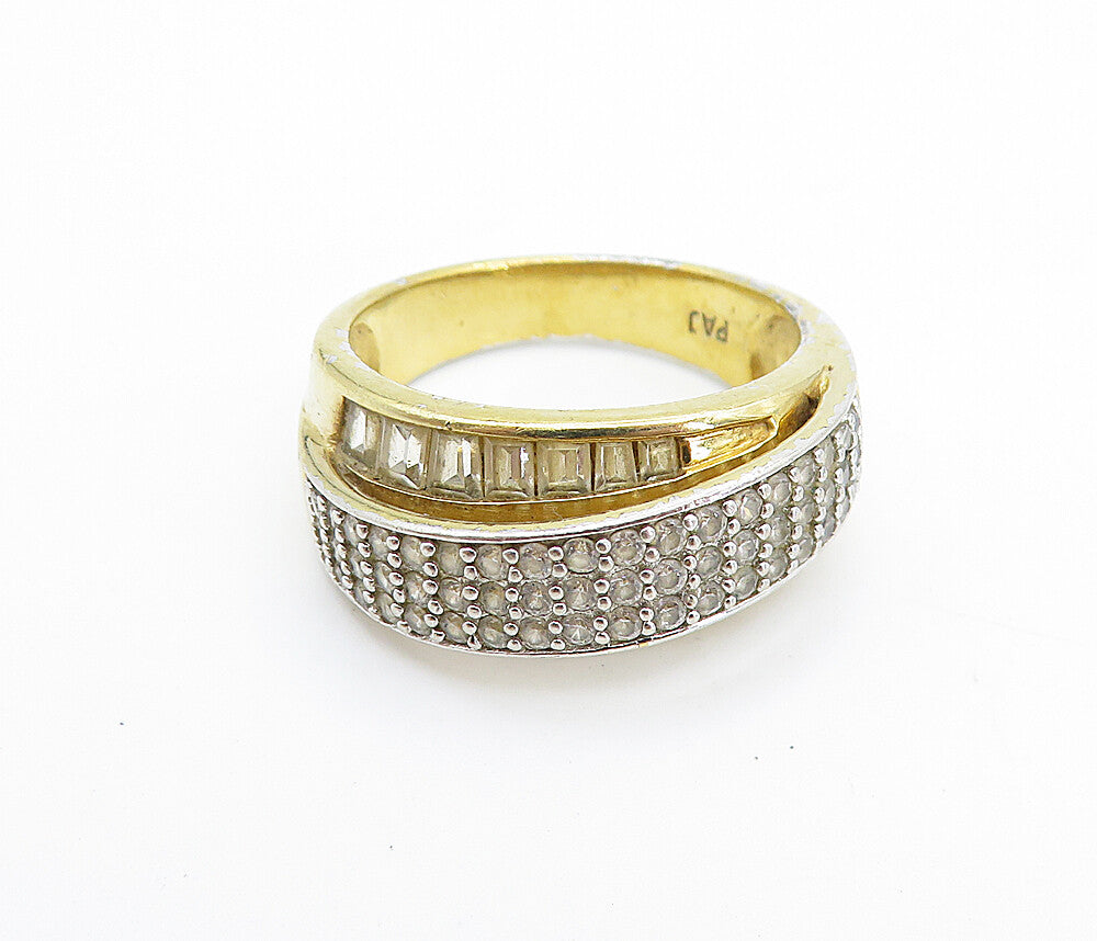 925 Sterling Silver  Vintage Topaz Gold Plated Round Band Ring Sz 10  RG7514