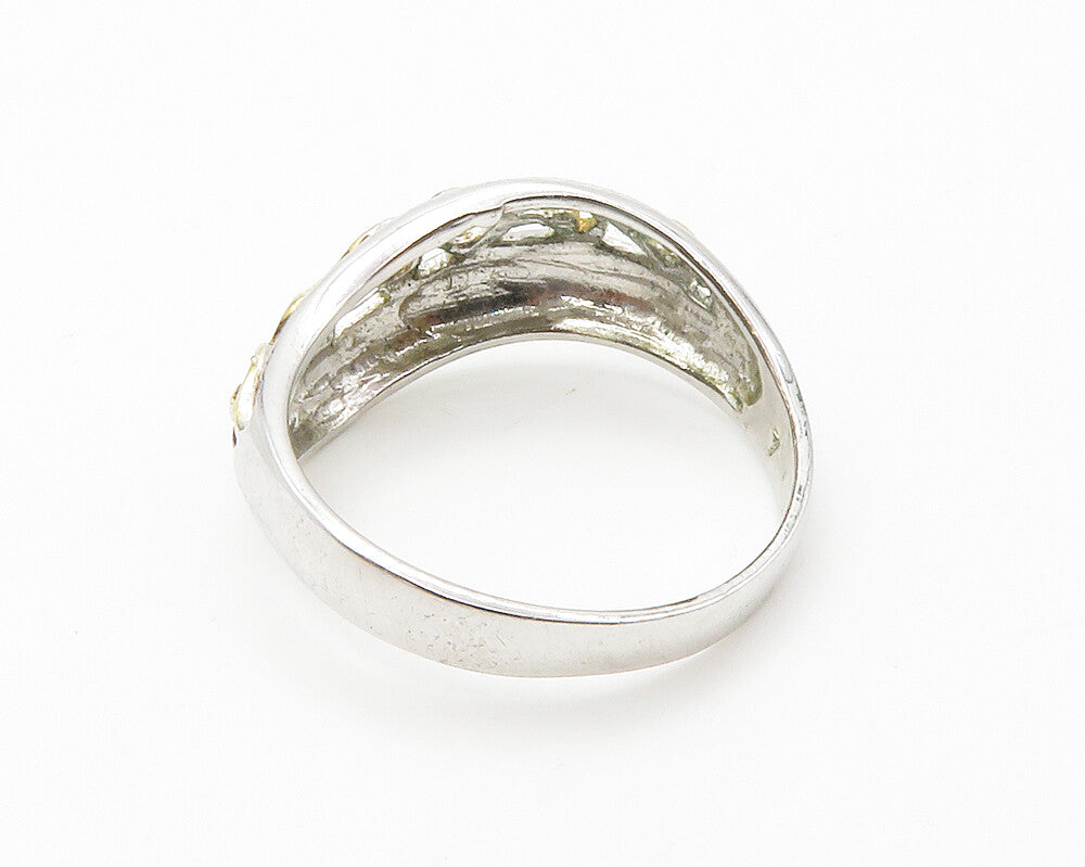 925 Sterling Silver  Shiny Two Tone Swirl Vine Dome Band Ring Sz 7  RG14345