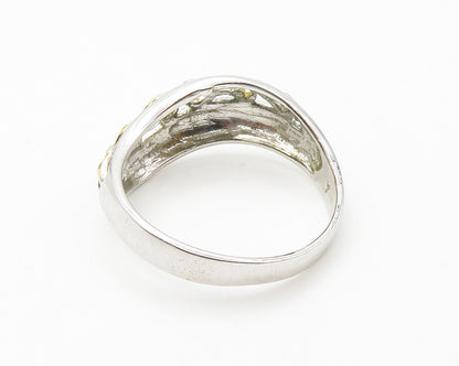 925 Sterling Silver  Shiny Two Tone Swirl Vine Dome Band Ring Sz 7  RG14345