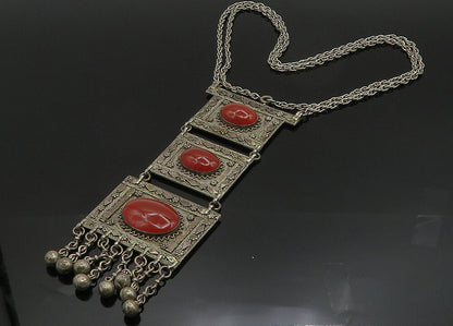 ISRAEL 925 Sterling Silver  Vintage Cabochon Carnelian Chain Necklace  NE3334