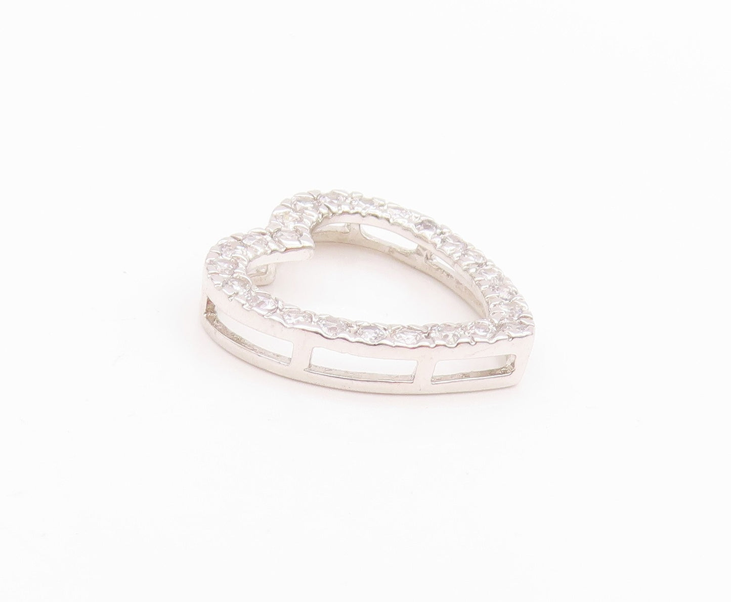 925 Sterling Silver Vintage Pendant Round CZ Cutout Love Heart  PT24693