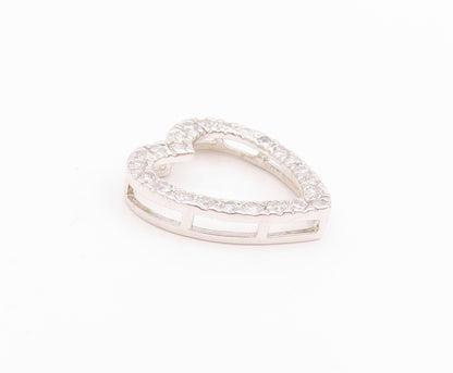 925 Sterling Silver Vintage Pendant Round CZ Cutout Love Heart  PT24693