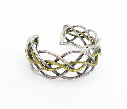 MEXICO 925 Sterling Silver  Vintage 2 Tone Weaved Design Cuff Bracelet  BT1955