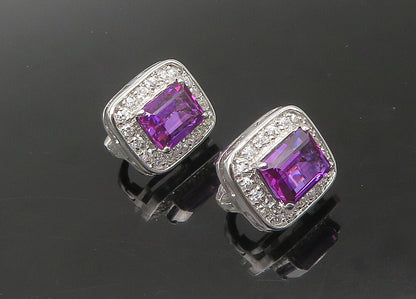 925 Sterling Silver  Vintage Amethyst & Cubic Zirconia Drop Earrings  EG10935