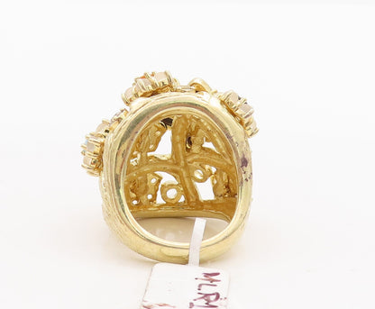 925 Sterling Silver Vintage Ring Gold Plated Floral Inlay Gemstone Sz 7  RG29078